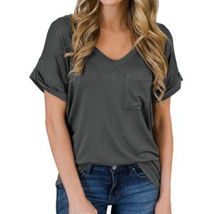 Women's Short Sleeve V-Neck Shirts Loose Casual
